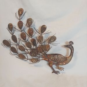 Vintage Mid Century Metal Peacock Wall Hanging